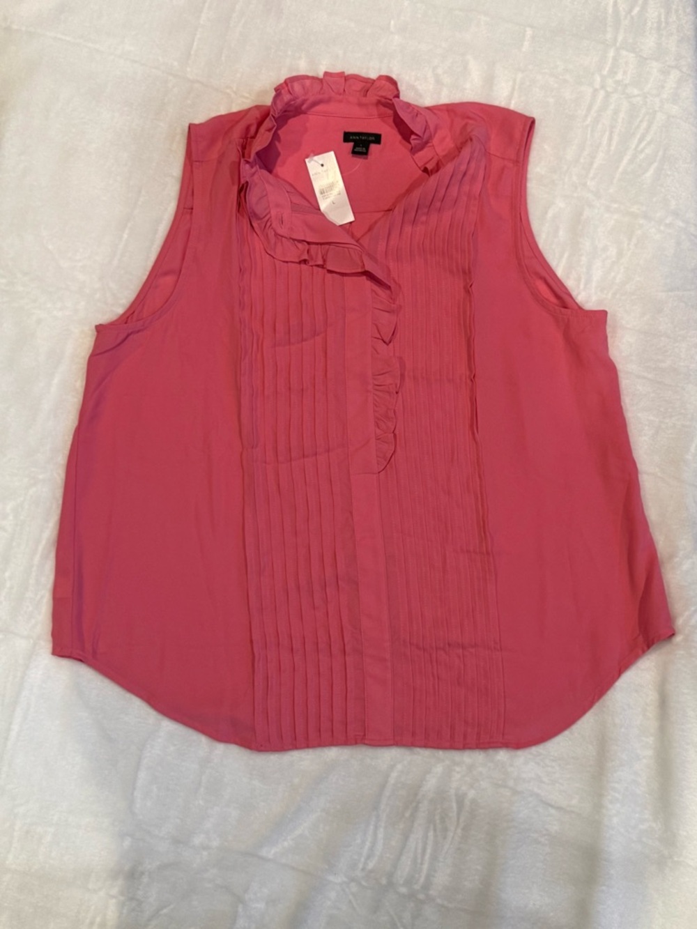 Ann Taylor Coral Pink Ruffled Pintuck Pleated Sleeveless Blouse